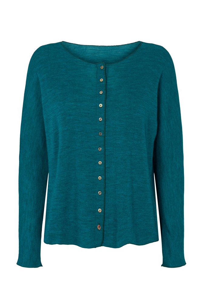 Stickad oversizekofta i merinoull, Turquoise
