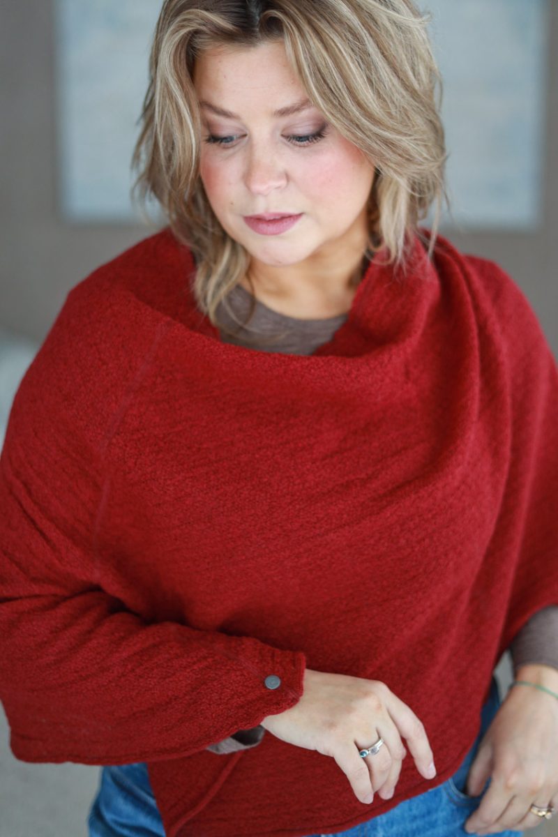 PEGGY Ullponcho Mosstickad, Engelsk Röd