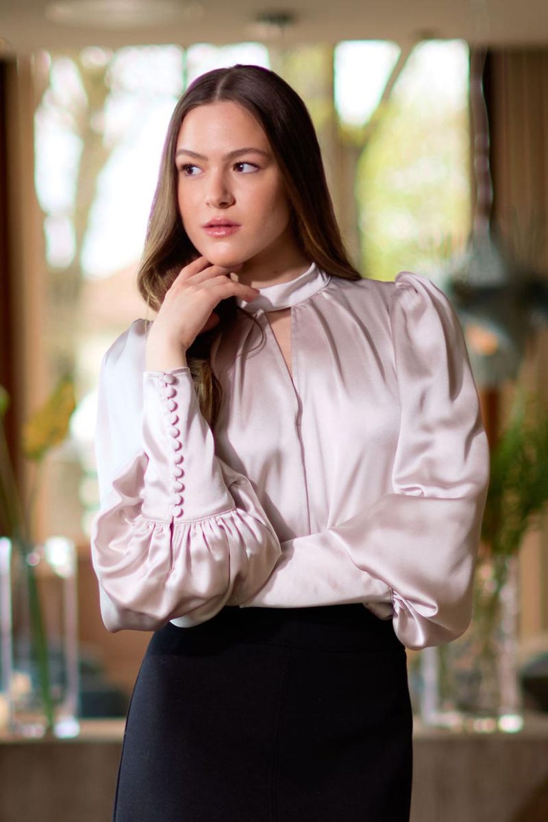 Blus i rayon/bomull, Ecry