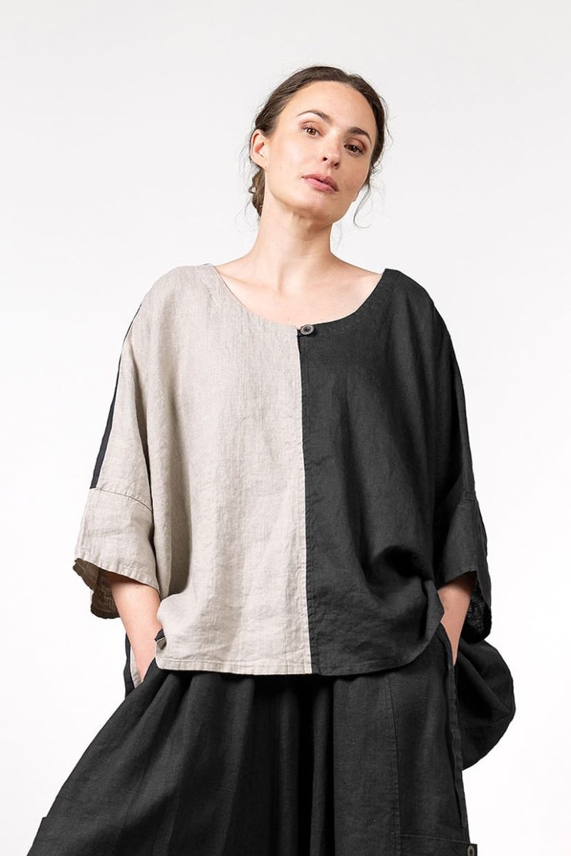 TUSSEN Topp i lin, Black/Natural